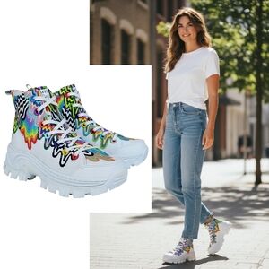 NWT Skechers 6.5 hi ryze drippy chunky sneakers white multi Jen Stark retro y2k